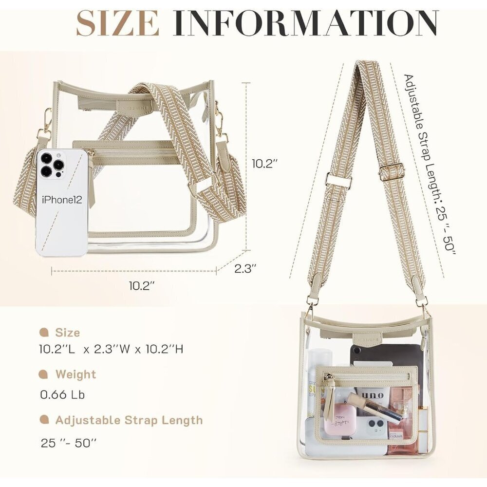 Clear Crossbody Bag Women PVC Stadium Approved Concert Purse with Adjustable Str - Picture 5 of 7